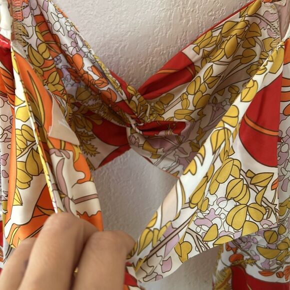 Hello Crop Top Long Sleeve Boho Chic Floral 70s Style Size XS Pillow Sleeves - Picture 7 of 8